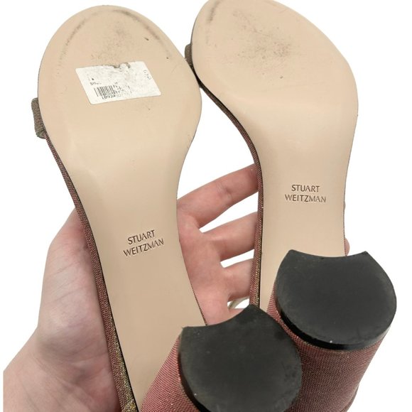 Stuart Weitzman Nearlynude Gold Glitter Heeled Sandals - Picture 8 of 11